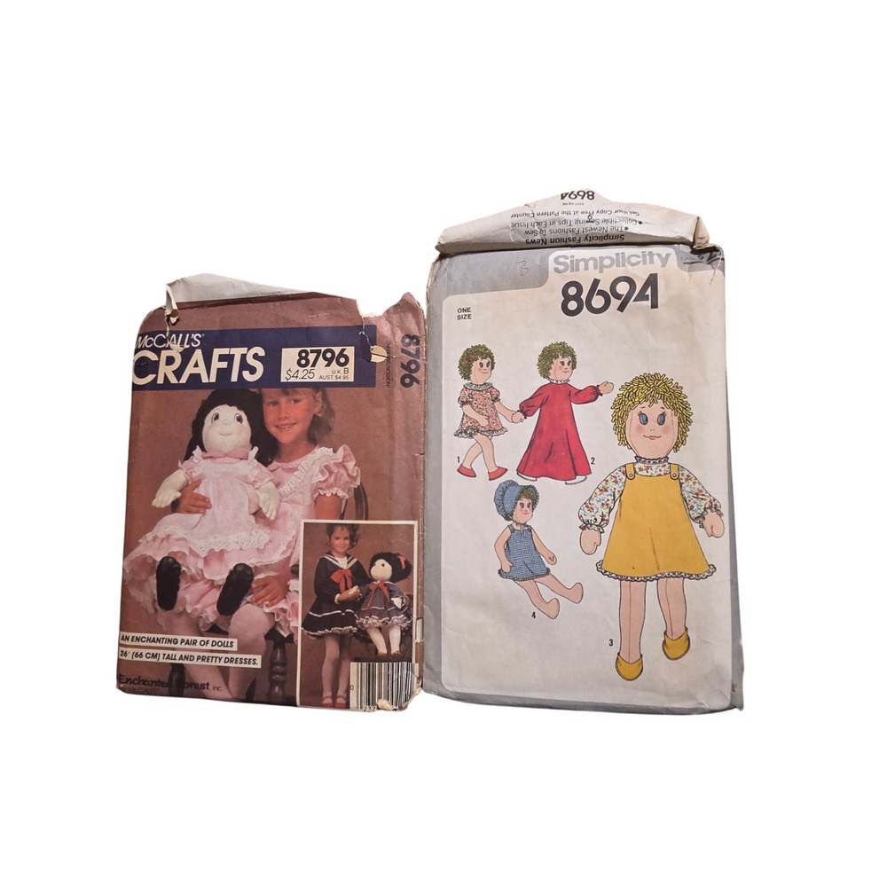 Lot of 2 Vintage Doll Sewing Patterns McCalls 8796 Simplicity 8694 Crafts Retro